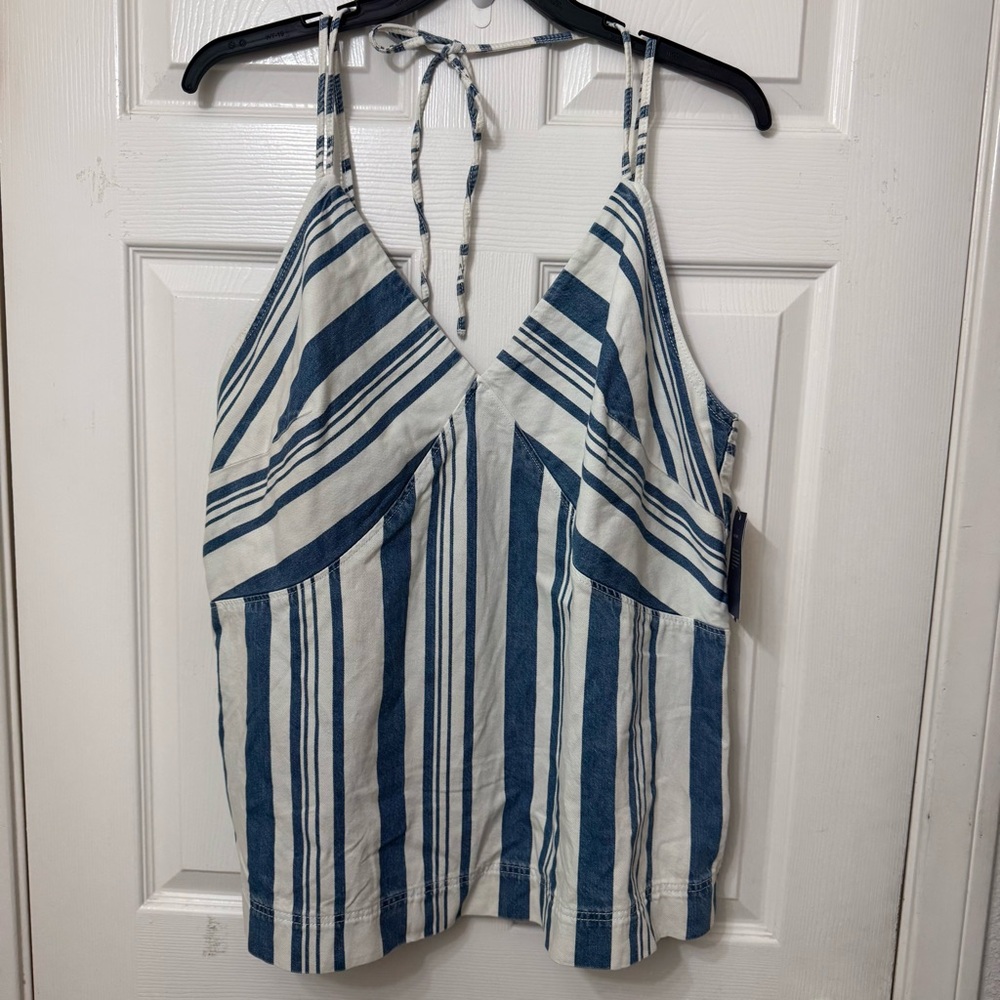 Universal Thread Halter Tank Top Denim Pullover Size XXL White Blue Stripes NWT